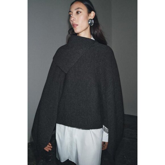 ZARA ASYMMETRIC NECK WOOL CAPE - Picture 1 of 10